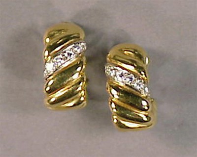 Lot 140 - Pair of Gold and Diamond Fluted Hoop Earrings...
