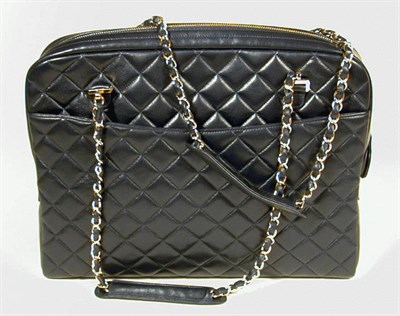 Lot 988 - Chanel Quilted Black leather Tote 1990s With...