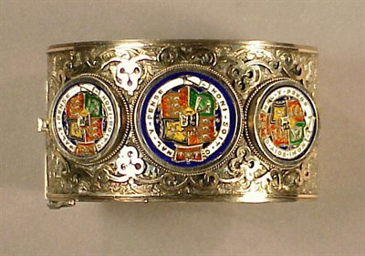 Lot 189 - Silver and Gold Cuff Bracelet The rigid silver...