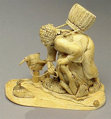 Lot 127 - Ivory Group of a Woman with Fishing Cormorants...