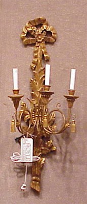 Lot 452 - Pair of Louis XIV Style Gilt-Wood Three-Light...
