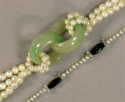 Lot 153 - Cultured Pearl and Jade Necklace The...