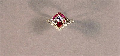 Lot 311 - Art Deco Ruby and Diamond Ring The engraved...