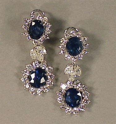 Lot 617 - Pair of Sapphire and Diamond Drop Earrings 18...