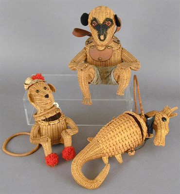 Lot 1113 - Two Monkies and a Sea Horse Wicker Bags 1950s...