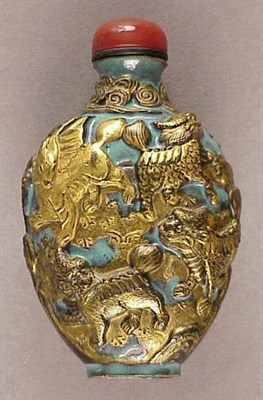Lot 249 - Gilt and Robin's-EggBlue Molded Porcelain...