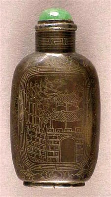Lot 252 - Metal (Niello?) Snuff Bottle Inlaid with...