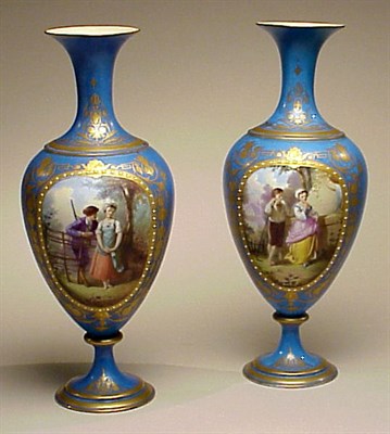 Lot 526 - Pair of Sevres Style Porcelain Vases Each with...