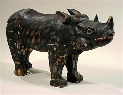 Lot 285 - Carved and Painted Wood Figure of a Rhinoceros...