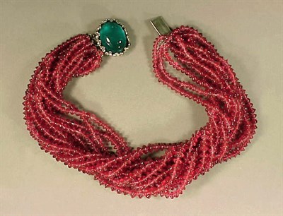 Lot 221 - Pate de Verre Necklace Twelve red strands with...