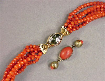 Lot 291 - Multistrand Coral Bead Necklace Composed of...