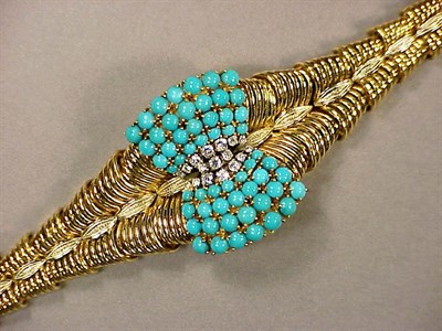 Lot 483 - Gold, Turquoise and Diamond Bracelet 18 kt....