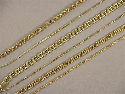 Lot 254 - Five Assorted Gold Chains and One Bracelet 14...