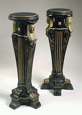 Lot 774 - Pair of Gilt Incised Ebonized Pedestals Kimbel...