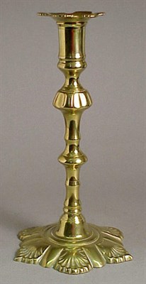 Lot 462 - Pair of Queen Anne Style Brass Candlesticks