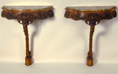 Lot 569 - Pair of Rococo Style Carved Beechwood Consoles...
