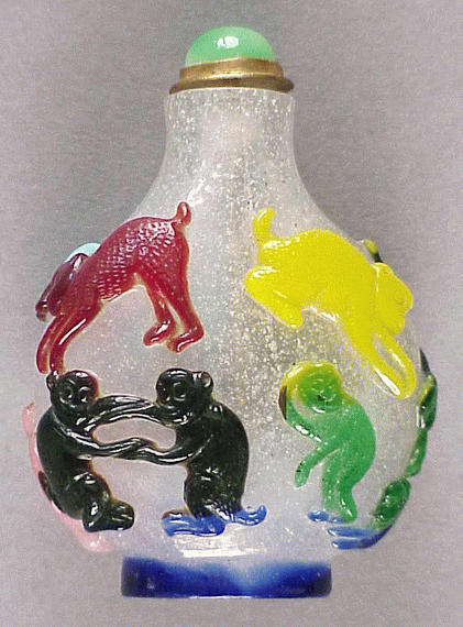 Lot 258 - Six-Color Overlay Glass Snuff Bottle with...