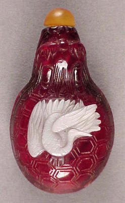 Lot 260 - Minogame-Form Red Glass Snuff Bottle with...