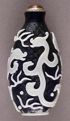 Lot 261 - White Chilong Overlay Cobalt Glass Snuff...