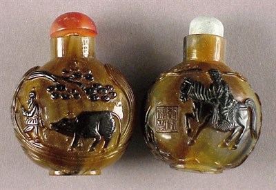 Lot 265 - Two Carnelian Glass Overlay Snuff Bottles 19th...