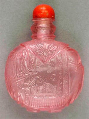 Lot 271 - Molded Pink Glass Elephant Snuff Bottle Coral...