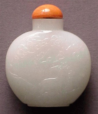 Lot 274 - White Jade Snuff Bottle Carved with Deer and...
