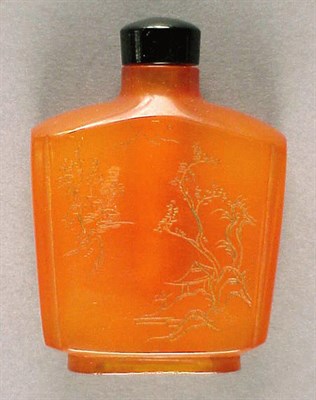 Lot 279 - Engraved Carnelian Glass Snuff Bottle 19th...