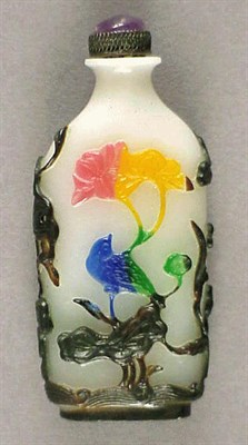 Lot 283 - Six Color Overlay White Glass Snuff Bottle of...
