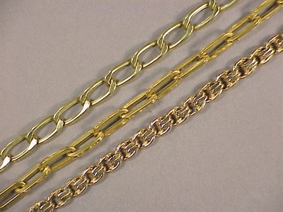 Lot 184 - Three Gold Necklaces Comprising one 14 kt. red...