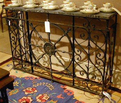 Lot 147 - Pair of Marble Top Wrought Iron Consoles