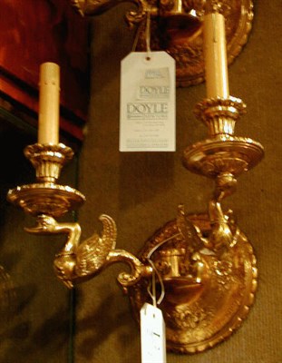 Lot 177 - Pair of Empire Style Bronze Two-Light Sconces