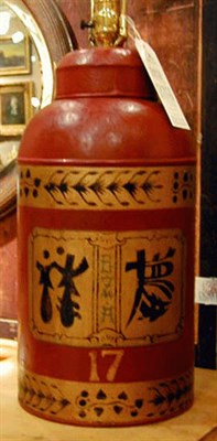 Lot 427 - Pair of Chinese Tole Painted Canisters Each...