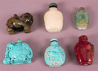 Lot 168 - Six Chinese Turquoise, Onyx, Jade, Agate and...