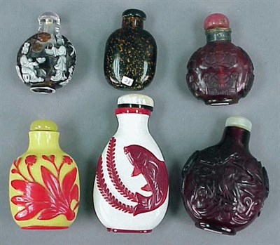 Lot 171 - Six Chinese Glass Snuff Bottles including...