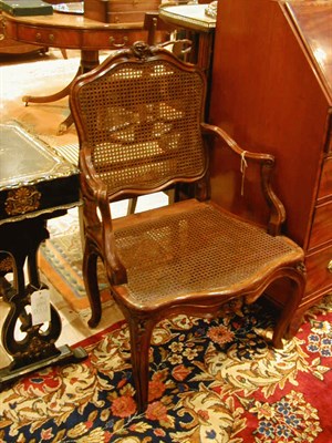 Lot 111 - Louis XV Style Cane Inset Fruitwood Armchair