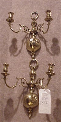 Lot 432 - Pair of Georgian Style Brass Two-Light Sconces...