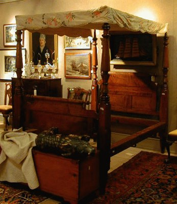 Lot 300 - Classical Figured Maple Canopy Bedstead Mid...