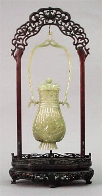 Lot 294 - Mogul Style Gray Green Jade Hanging Vase Of hu...