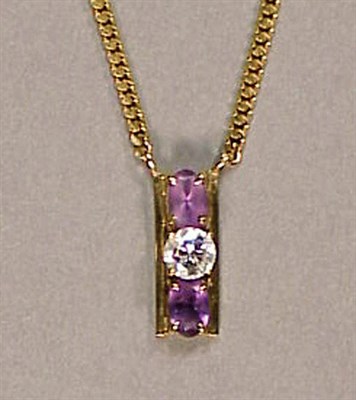Lot 139 - Amethyst and Diamond Pendant Necklace 14 kt....