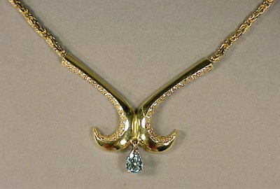 Lot 200 - Gold, Diamond and Aquamarine Necklace 14 kt....