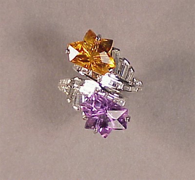 Lot 223 - Amethyst, Citrine and Diamond Ring 14 kt....