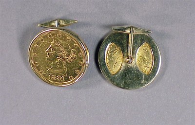 Lot 524 - Pair of Gold Coin Cufflinks Each 14 kt. yellow...