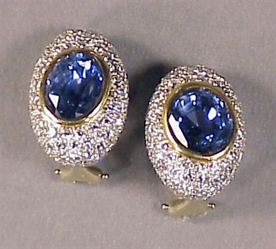 Lot 612 - Pair of Sapphire and Diamond Earclips 18 kt....