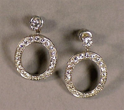 Lot 588 - Pair of Diamond Hoop Earrings Platinum, of...