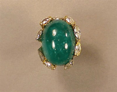 Lot 435 - Synthetic Beryl and Diamond Ring 18 kt. yellow...