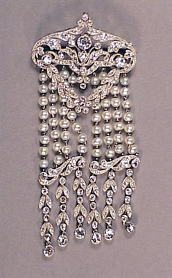 Lot 502 - Platinum, Diamond and Natural Pearl Brooch...