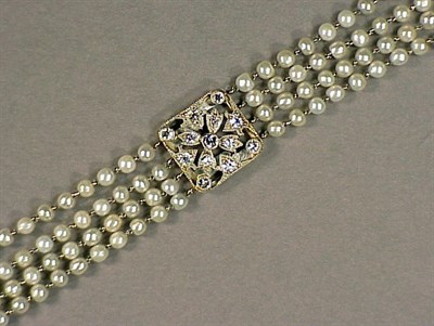 Lot 320 - Platinum, Diamond and Natural Pearl Bracelet...