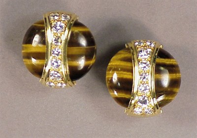 Lot 422 - Pair of Diamond and Tiger's-Eye Quartz...