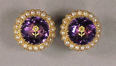 Lot 421 - Pair of Amethyst Earrings 14 kt. yellow gold,...