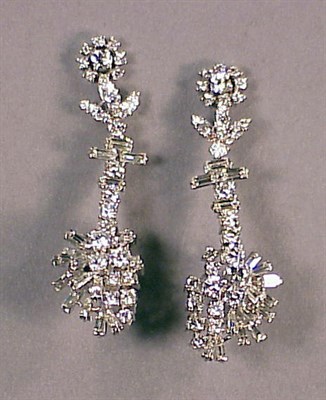Lot 635 - Pair of Diamond Pendant Earrings 18 kt. white...